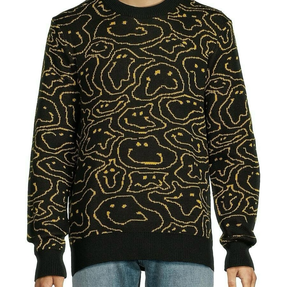 Wesc Leon Warp Smile Face Black Yellow  Sweater Unisex Men’s XL - Women’s XXL